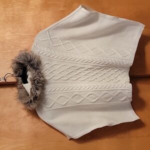 Gap Kids Ivory Sweater Poncho Fur Trimmed Hoodie